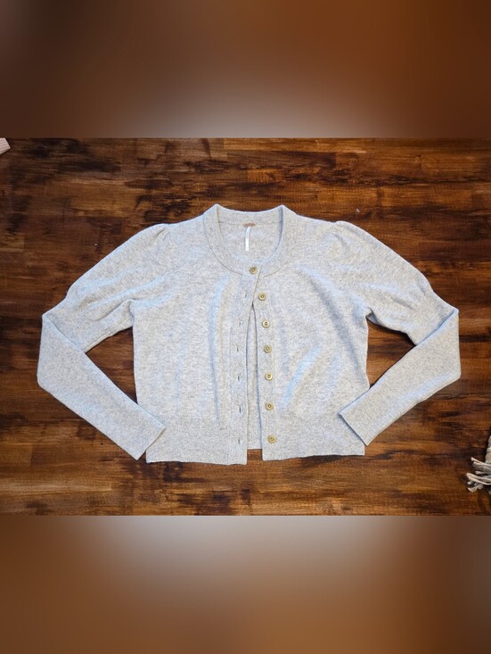 Free People Sweaters - Free People Grey 100% Cashmere Button Cardigan Sweater M Old Money Quiet Luxury